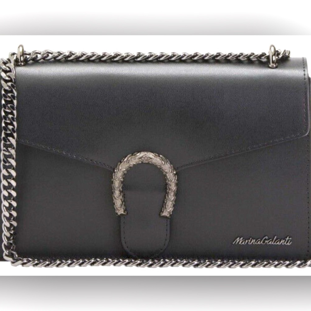 Marina Galanti Leather Flap Over Crossbody in Black Made In Italy